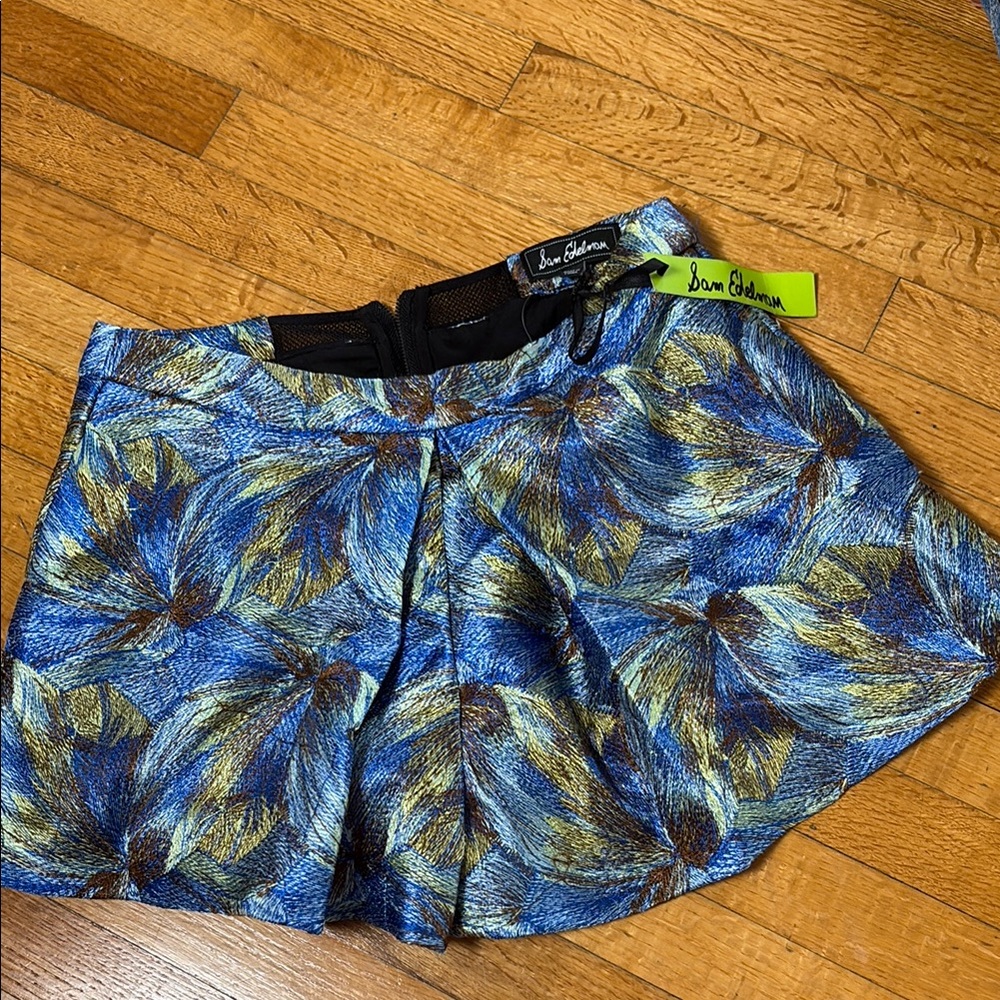 Sam Edelman Blue and Gold Leaf Print Skirt